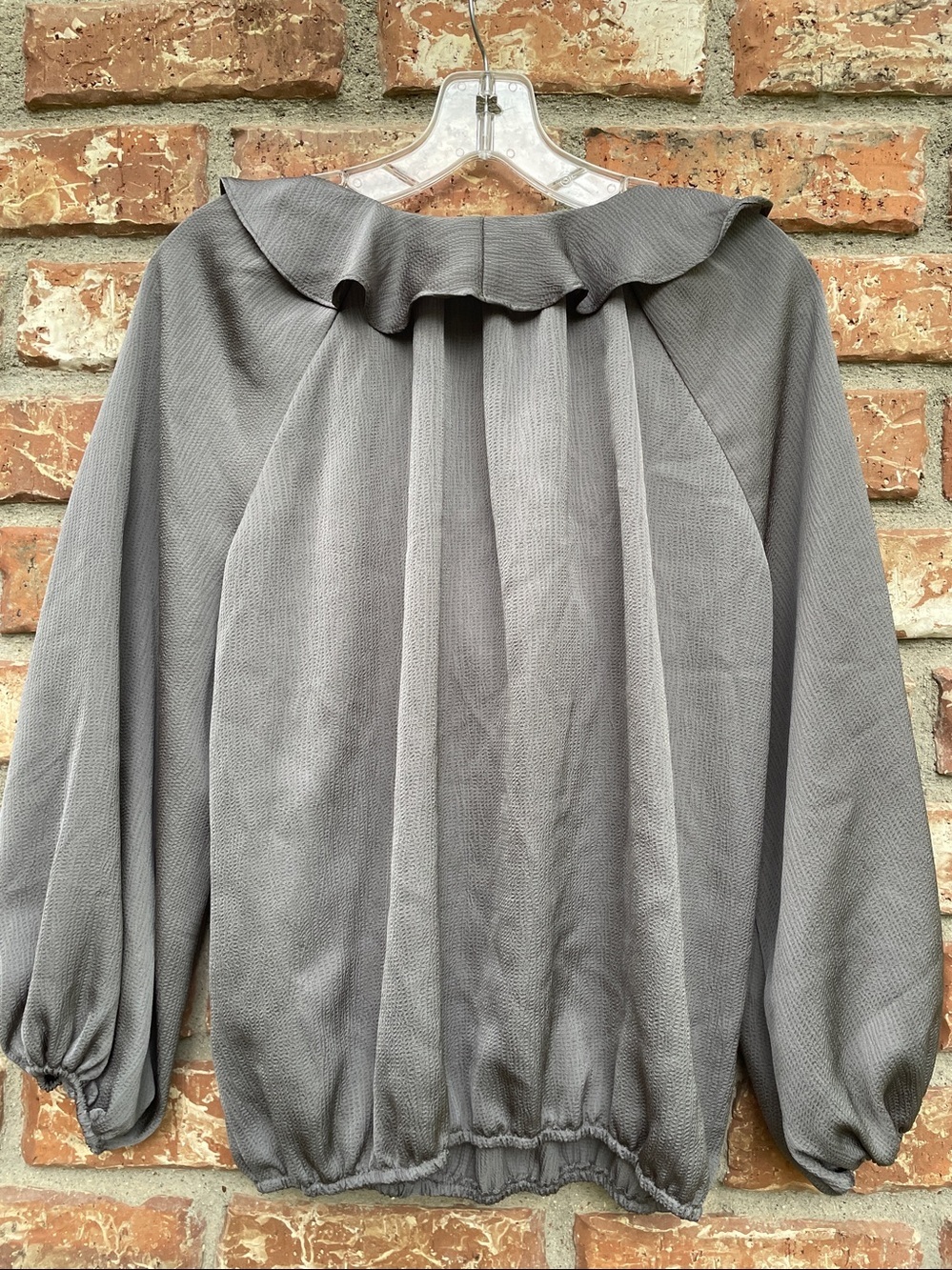 Max Studio Gray Ruffle Front Long Sleeve Blouse - Picture 6 of 6